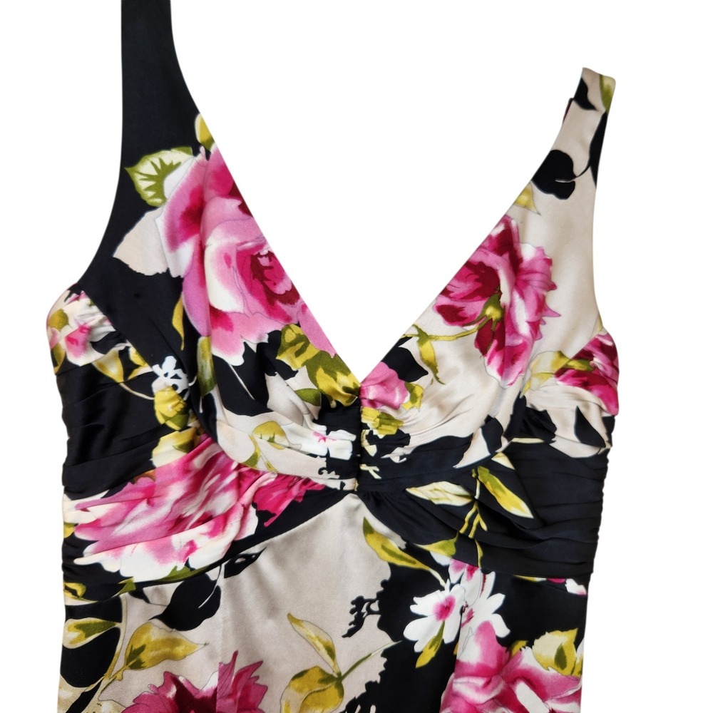DAVID MEISTER Size 8 Floral Silk Spandex Multicolor Sleeveless V Neckline Dress - Picture 2 of 15